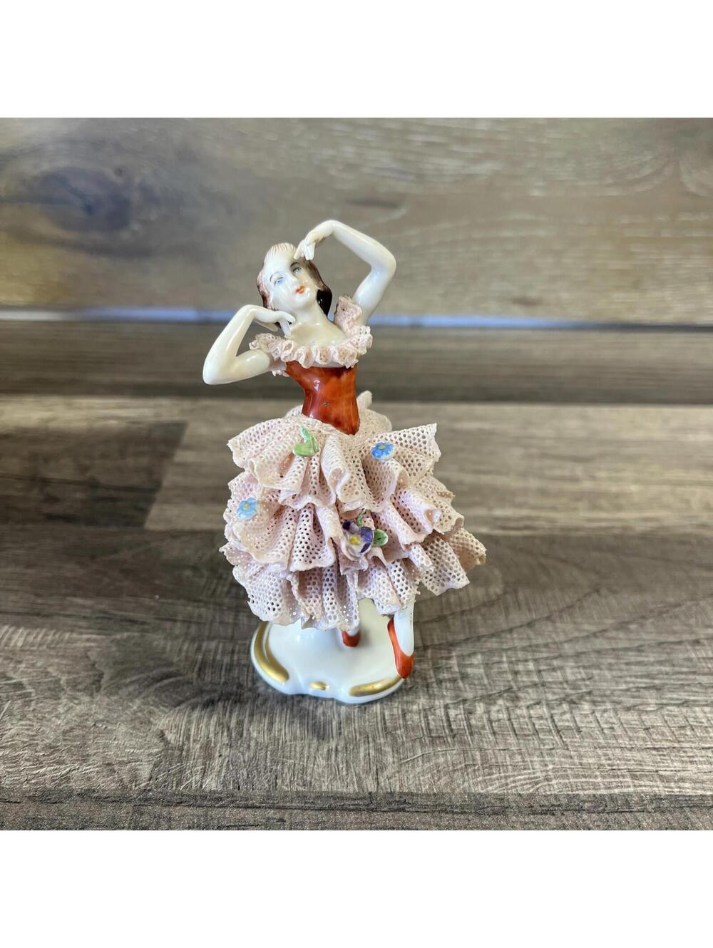 Volkstedt Germany Porcelain Lace Lady Ballerina Figurine Vintage 4”